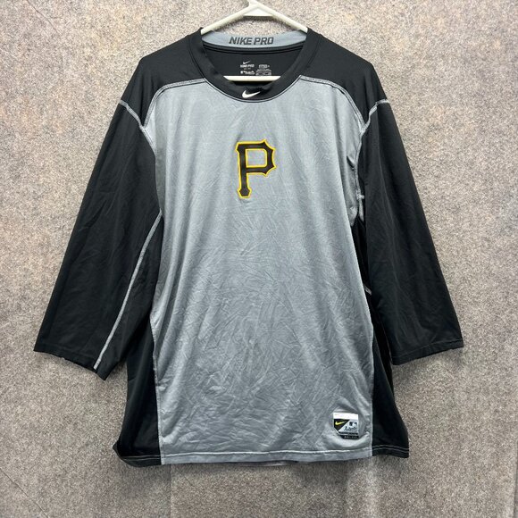 Pittsburgh Pirates Shirt Mens XXL Gray Black 3/4 Sleeve Dri-Fit MLB Nike Pro - Picture 1 of 12
